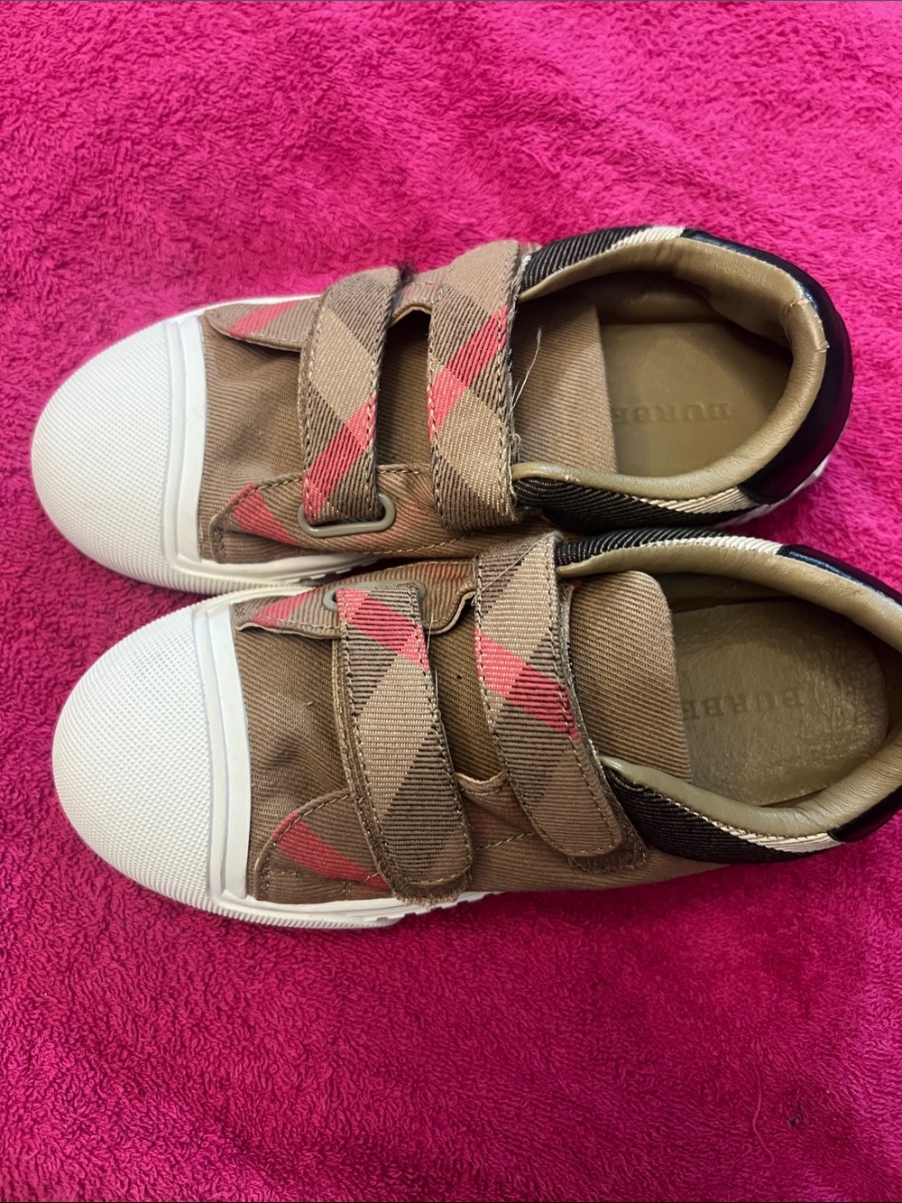 Burberry Tan Check Hook-and-Loop Kids Sneakers